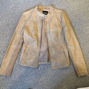 Express beige pleather motorcycle jacket. Medium.
